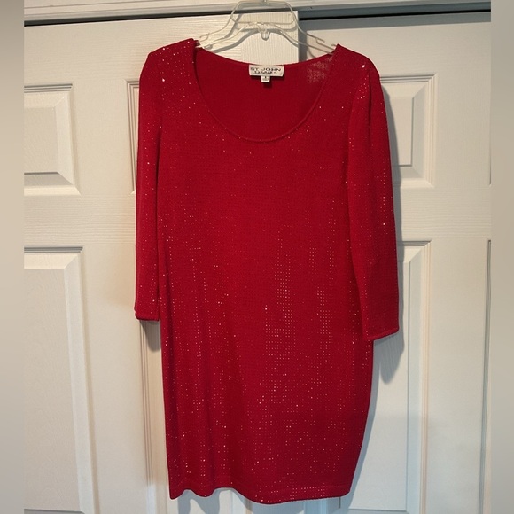 St. John Evening Marie Gray Vintage Red Bling Cocktail Christmas Dress Party 6 - Picture 2 of 8